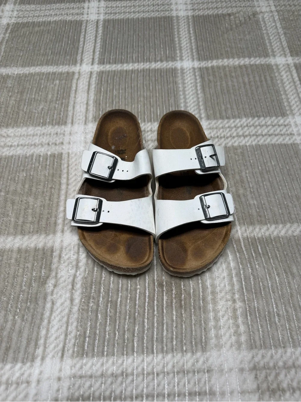 Birkenstock White Double Strap Cork Footbed Sandals with Buckles